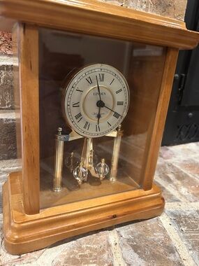 Vintage Linden Westminster Wood and Gold Mantel Clock with Crystal Pendulum